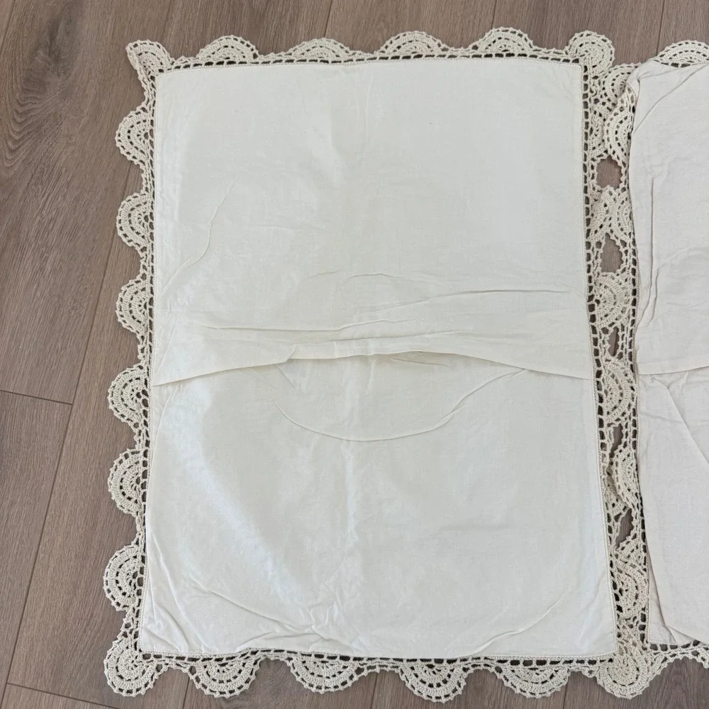 Vintage Style Ivory Crochet Lace Pillow Shams Set of 2 Cotton 21x27 Scalloped